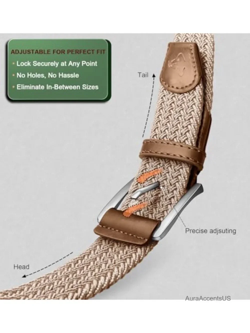 Braided Stretch Web Belt for Men, No Hole Snug Fit, Golf Casual Jeans
